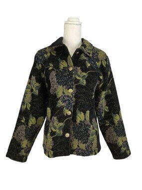 Women’s Floral Tapestry Knit Blazer Notch Collar Size Large